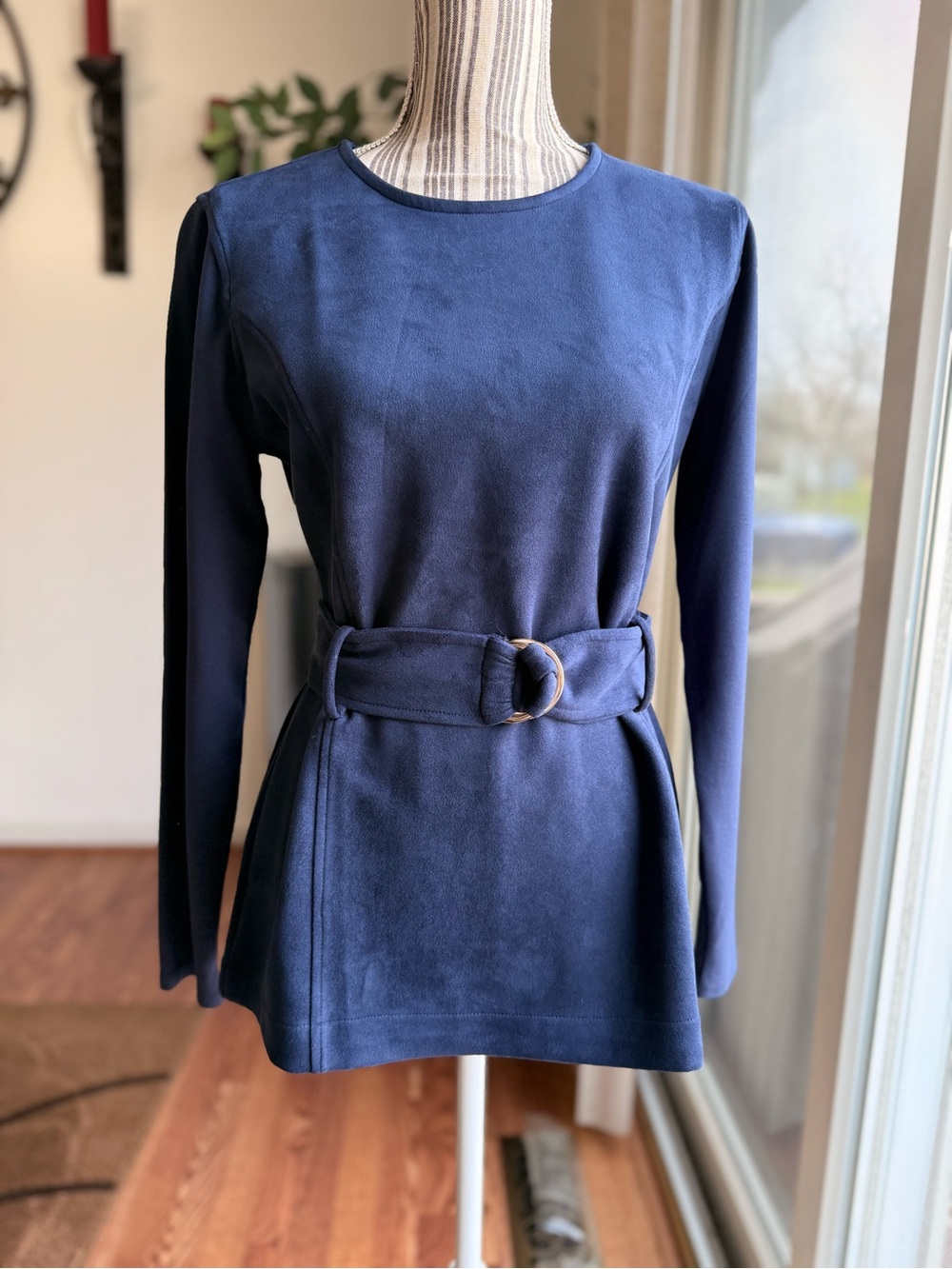 Ann Taylor Navy Belted Top NWOT